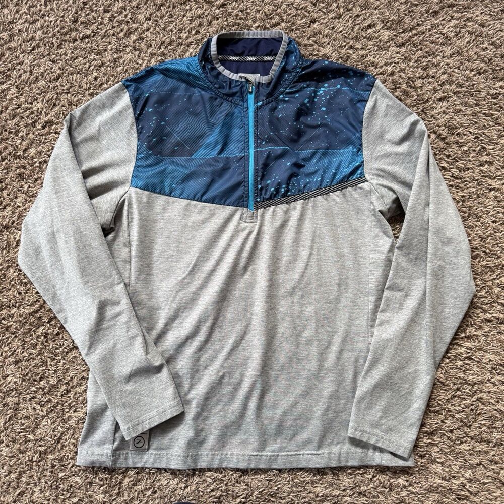 Men's ZOOT 1/4 Zip Long Sleeve Biking Running Top Shirt Grey Blue Medium